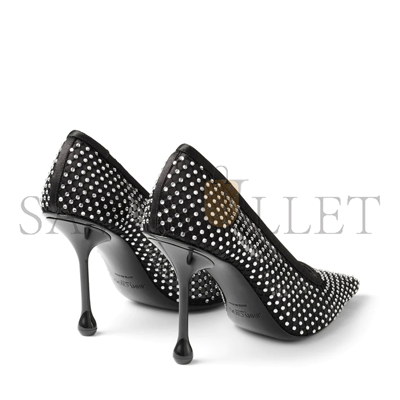 Ji*y Ch* ixia 95 black satin crystal mesh pumps ixia95qhs
